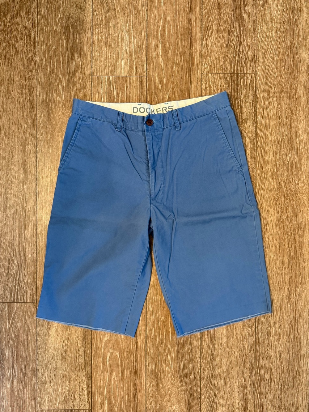 Dockers mens blue chino shorts with raw edge hem
